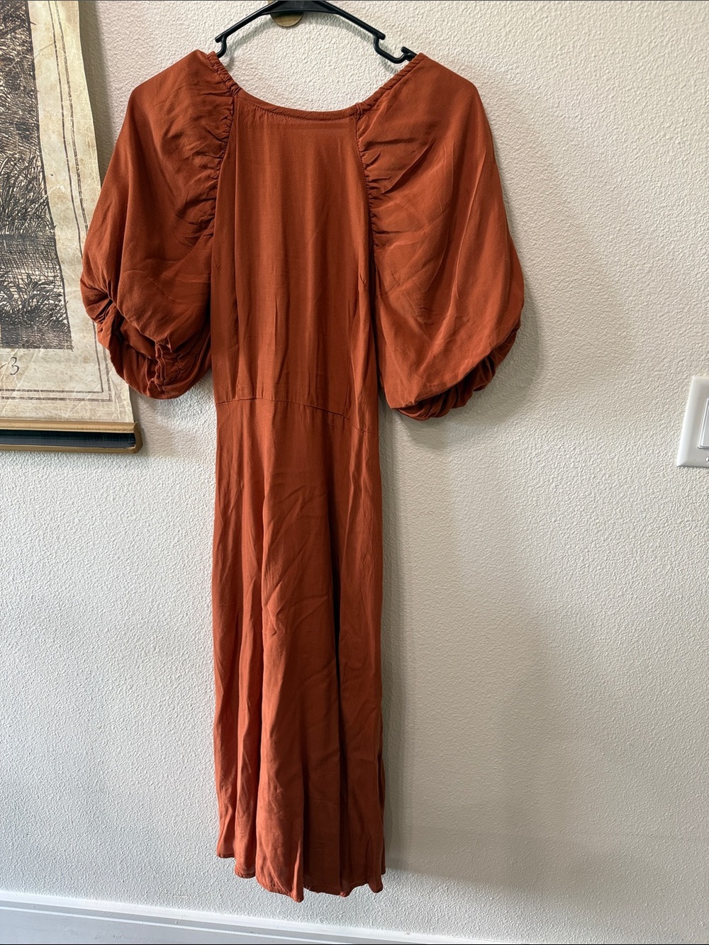 a new day Rust Orange Midi Dress with Puff Sleeves